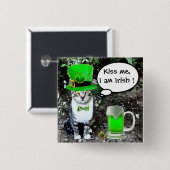 ST PATRICK'S DAY CAT WITH GREEN IRISH BEER BUTTON (Vorne & Hinten)