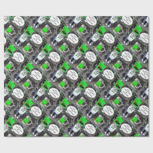 ST PATRICK'S DAY CAT WITH GREEN IRISH BEER GESCHENKPAPIER (Flach)