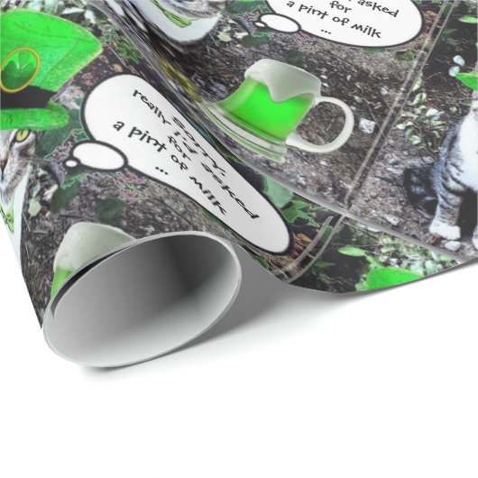 ST PATRICK'S DAY CAT WITH GREEN IRISH BEER GESCHENKPAPIER (Rolleneckpunkt)