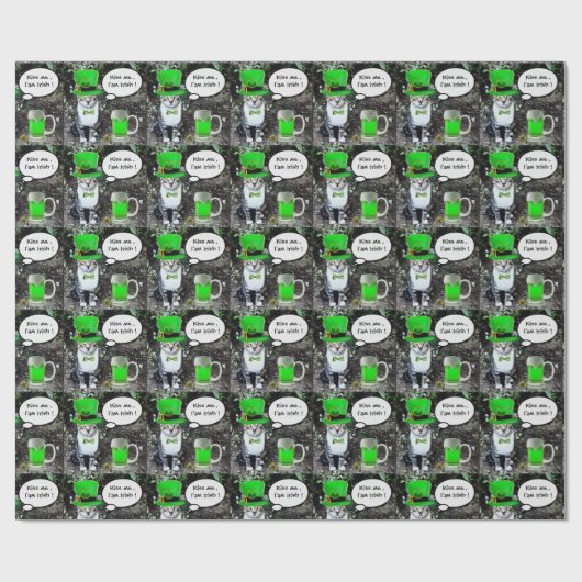 ST PATRICK'S DAY CAT WITH GREEN IRISH BEER GESCHENKPAPIER (Flach)