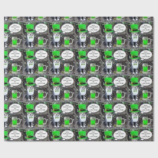 ST PATRICK'S DAY CAT WITH GREEN IRISH BEER GESCHENKPAPIER (Flach)