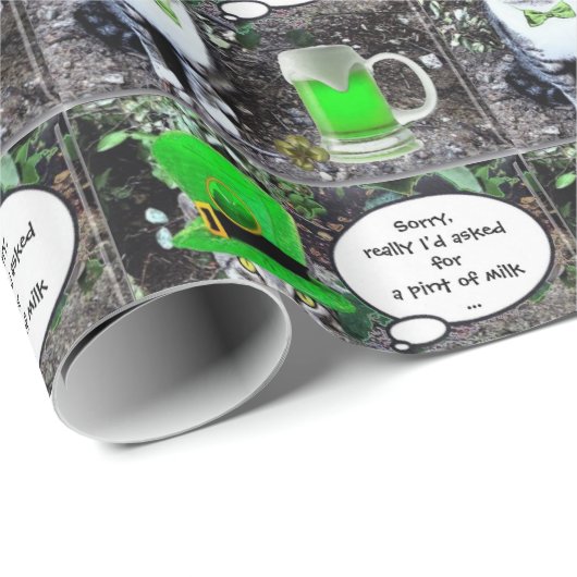 ST PATRICK'S DAY CAT WITH GREEN IRISH BEER GESCHENKPAPIER (Rolleneckpunkt)