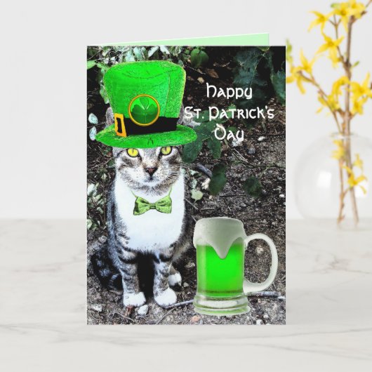ST PATRICK'S DAY CAT WITH GREEN IRISH BEER KARTE (Gelbe Blume)