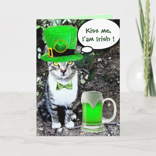 ST PATRICK'S DAY CAT WITH GREEN IRISH BEER KARTE (Vorderseite)