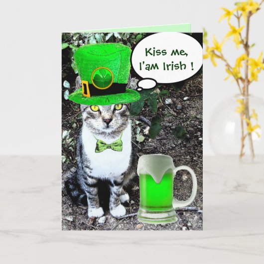 ST PATRICK'S DAY CAT WITH GREEN IRISH BEER KARTE (Gelbe Blume)