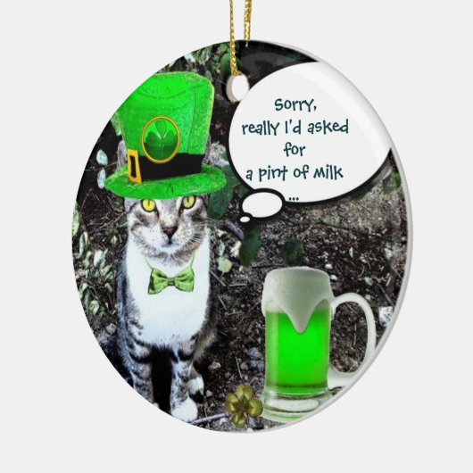 ST PATRICK'S DAY CAT WITH GREEN IRISH BEER KERAMIK ORNAMENT (Links)