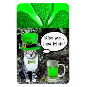 ST PATRICK'S DAY CAT WITH GREEN IRISH BEER MAGNET
