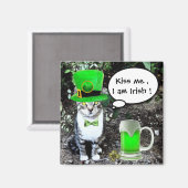 ST PATRICK'S DAY CAT WITH GREEN IRISH BEER MAGNET (Vorderseite/Rückseite)