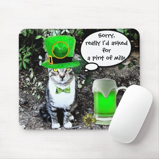 ST PATRICK'S DAY CAT WITH GREEN IRISH BEER MOUSEPAD (Mit Mouse)