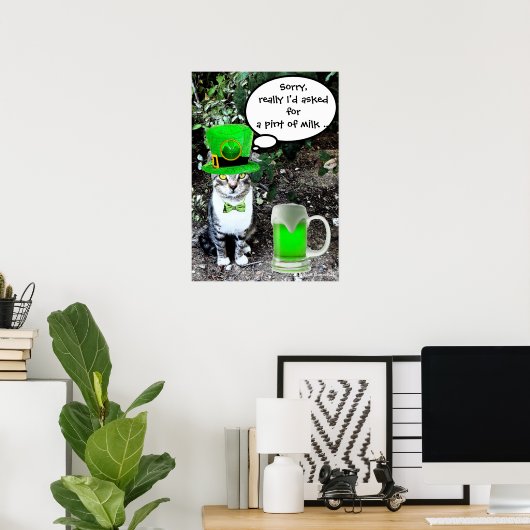 ST PATRICK'S DAY CAT WITH GREEN IRISH BEER POSTER (Heimbüro)