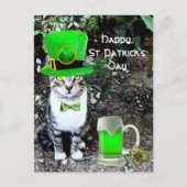 ST PATRICK'S DAY CAT WITH GREEN IRISH BEER POSTKARTE (Vorderseite)