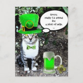 ST PATRICK'S DAY CAT WITH GREEN IRISH BEER POSTKARTE (Vorderseite)