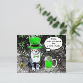 ST PATRICK'S DAY CAT WITH GREEN IRISH BEER POSTKARTE (Stehend Vorderseite)