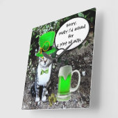 ST PATRICK'S DAY CAT WITH GREEN IRISH BEER QUADRATISCHE WANDUHR (Winkel)