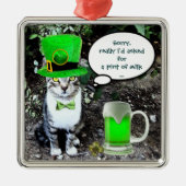 ST PATRICK'S DAY CAT WITH GREEN IRISH BEER SILBERNES ORNAMENT (Vorne)