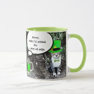 ST PATRICK'S DAY CAT WITH GREEN IRISH BEER TASSE