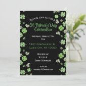St Patrick's Day Celebration Black Kleeblatt Clove Einladung (Stehend Vorderseite)