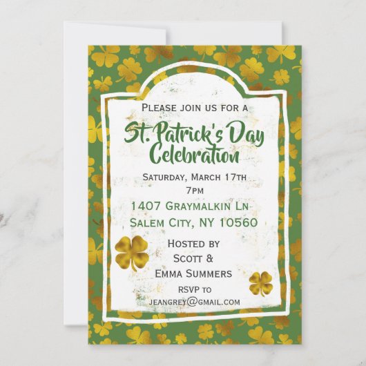 St Patrick's Day Celebration Gold Kleeblatt Clover Einladung (Vorderseite)