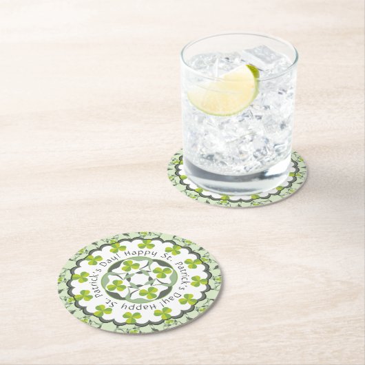 St. Patrick's Day Celtic Kleeblatt Clover Pattern Runder Pappuntersetzer (Vor Ort)