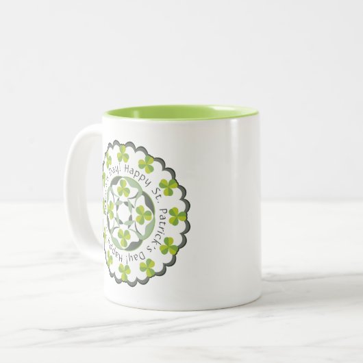 St. Patrick's Day Celtic Kleeblatts Clover Graphic Zweifarbige Tasse (Vorderseite Links)