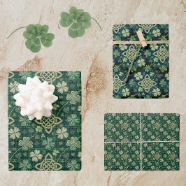 St. Patricks Day Celtic Knot 4-Blatt-Kleeblatt Kar Geschenkpapier Set