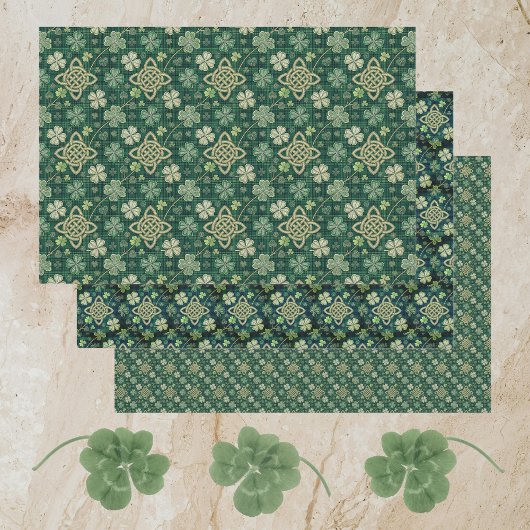 St Patrick's Day Celtic Knot 4 Leaf Clover Plaid Geschenkpapier Set
