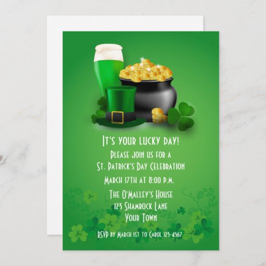 St. Patrick's Day Cheer Einladung (Vorne/Hinten)
