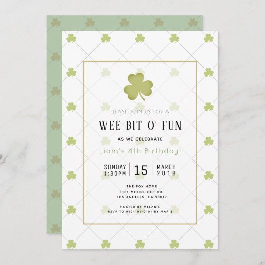 St. Patrick's Day Chic & Clean Green Geburtstag Einladung (Vorne/Hinten)