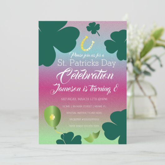 St. Patricks Day Clebration Kleeblatt Glitzer Einladung (Stehend Vorderseite)