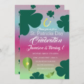 St. Patricks Day Clebration Kleeblatt Glitzer Einladung (Vorne/Hinten)