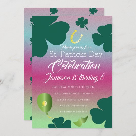 St. Patricks Day Clebration Kleeblatt Glitzer Einladung (Vorne/Hinten)