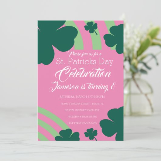 St. Patricks Day Clebration Kleeblatt Grüner Regen Einladung (Stehend Vorderseite)