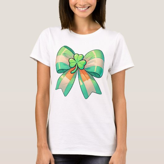 St. Patrick's Day Clover Bow T-Shirt (Vorderseite)