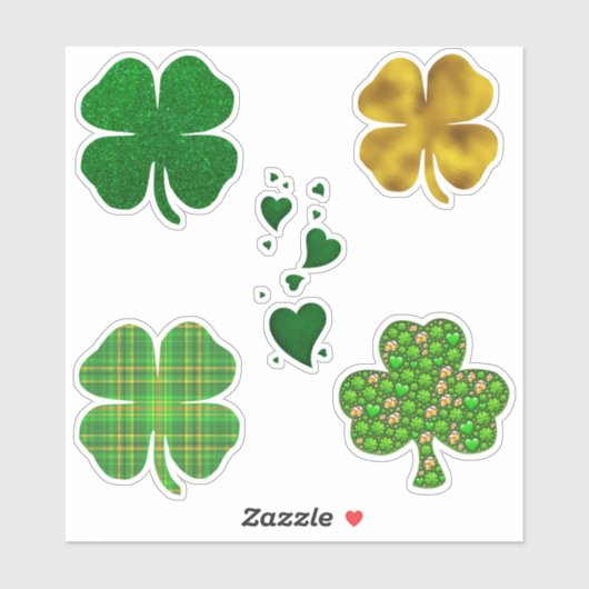 St. Patrick's Day Clover Hearts Kleeblatt Aufkleber (Blatt)