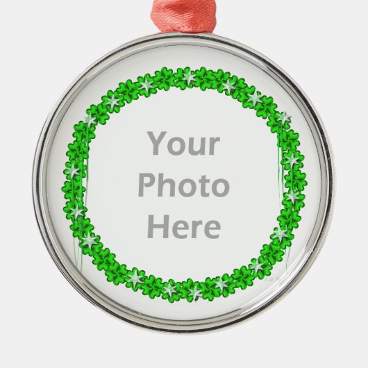 St. Patricks Day Clover Stars (Rundrahmen des Foto Silbernes Ornament (Vorne)