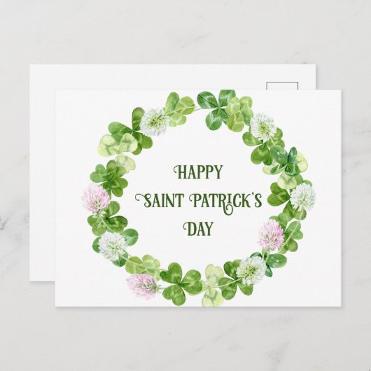 St. Patricks Day Clover Watercolor Kreath Postkarte (Vorne/Hinten)