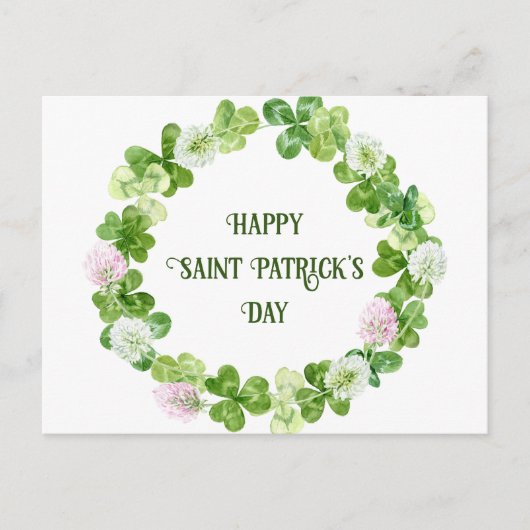 St. Patricks Day Clover Watercolor Kreath Postkarte (Vorderseite)
