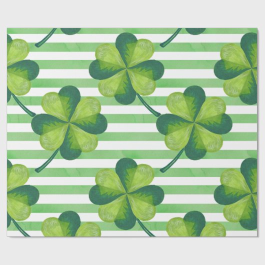St. Patrick's Day Clovers Trendy Stripes Geschenkpapier (Flach)