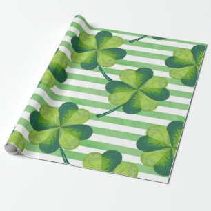 St. Patrick's Day Clovers Trendy Stripes Geschenkpapier