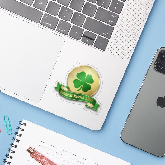 St. Patrick's Day Coin Kleeblatt Aufkleber (Laptop mit iPhone)