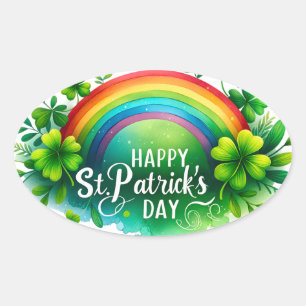 St Patricks Day Colorful Rainbow Illustration Ovaler Aufkleber