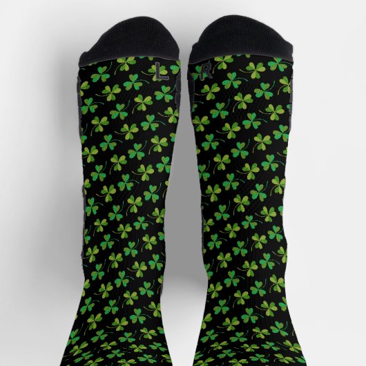 St Patricks Day Cooles Kleeblatt Muster Green Blac Socken (Oben)