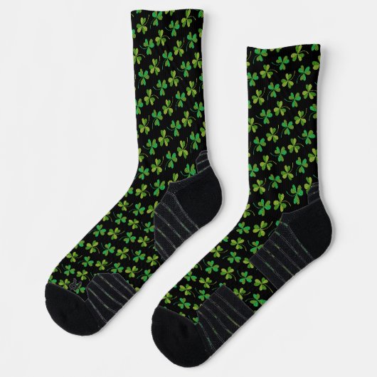 St Patricks Day Cooles Kleeblatt Muster Green Blac Socken (Links)