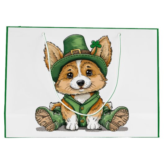 St. Patrick's Day Corgi Dog Große Geschenktüte (Rückseite)