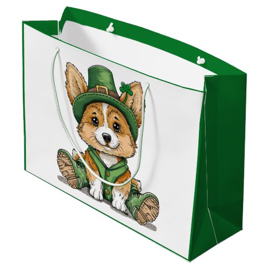 St. Patrick's Day Corgi Dog Große Geschenktüte (Rückseite Schrägansicht)