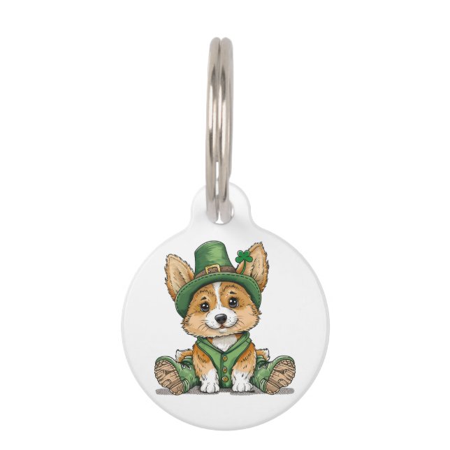 St. Patrick's Day Corgi Dog Haustiermarke (Vorderseite)