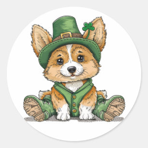 St. Patrick's Day Corgi Dog Runder Aufkleber