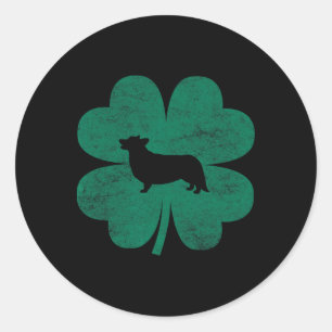 St Patricks Day Corgi Irish Green Kleeblatt Clover Runder Aufkleber