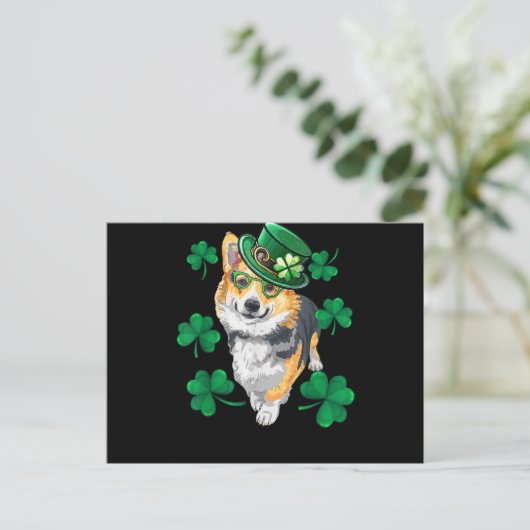 St Patrick's Day Corgi Postkarte (Stehend Vorderseite)