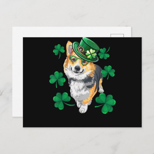 St Patrick's Day Corgi Postkarte (Vorne/Hinten)